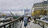 Dame Paintings - Les quais derriere Notre Dame by Eugene Galien-Laloue